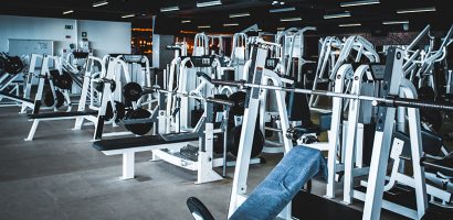 Modern light gym. Sports equipment in gym