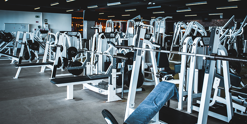 Modern light gym. Sports equipment in gym