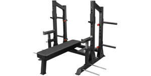 gym bench and rack