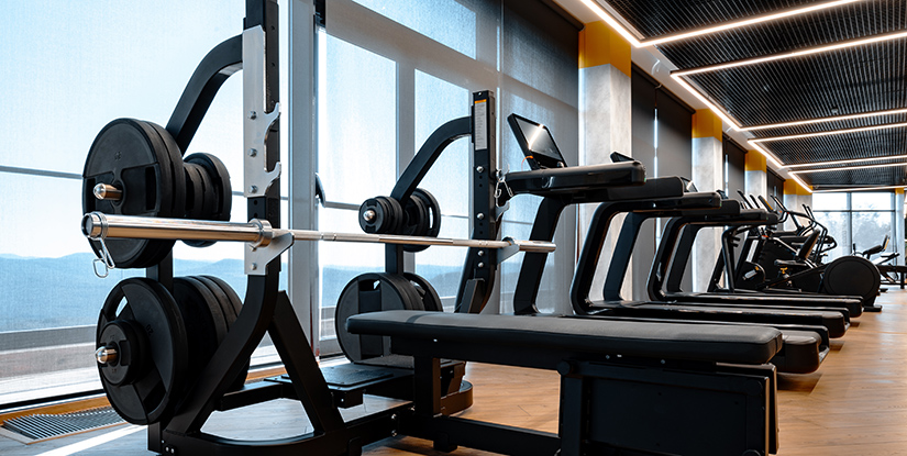 Modern gym interior with new fitness equipment