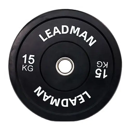 Leadman Fitness Odor-Free Black Rubber Weight Plates for Commercial Gyms